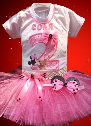 Праздничный костюм для девочки no brend, юбка,реглан,обруч,цвет белый+розовый, размеры 1-10 лет 5-6