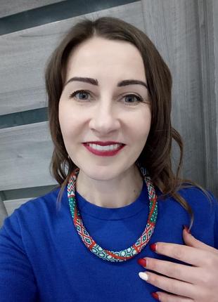 Джгут - печворк "смарагдово-червоний", бісер, ручна робота