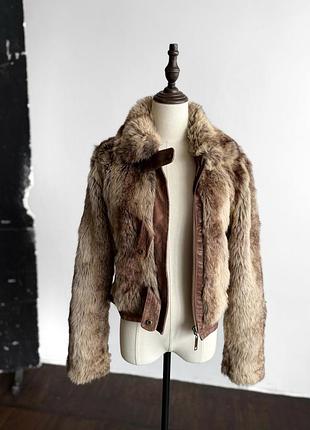 River island vintage womens faux fur short jacket brown beige y2k rare вінтажна, жіноча куртка, шуба з екохутра у стильному, класичному виконанні.