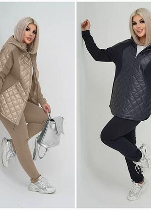 Великі розміри! шикарний утеплений жіночий костюм: куртка на синтепоні + штани на флісі, розміри батал