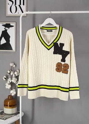 Вязаный "университетский свитер", джемпер в стиле оверсайз "soyaconcept". размер m.