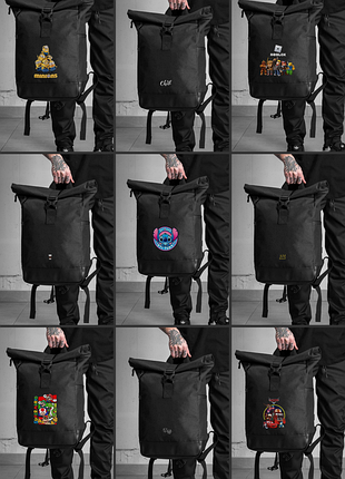 Рюкзак повседневный черный роллтоп школьный для мальчика с принтом водонепроницаемый 30 л