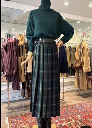 Спідниця вовна зелена міді клітинка склади ,m,38