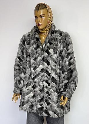 Натуральна вінтажна укорочена оверсайз шуба кожух з хутра козлика сіра автоледі вінтаж ретро натуральне хутро