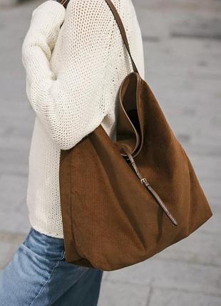 Сумка вельветова шопер zara