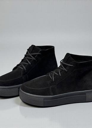 36-41 рр хайтопы ботинки натуральная замша/ кожа на платформе деми/зима черные, бежевые