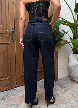 Жіночі темно-сині джинси скейтери на середній посадці, якісні джинсові штани широкі