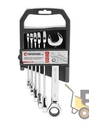 Набор ключей комбинированных с трещоткой 6 шт 8-19 мм cr-v, профессиональный, din3113 intertool xt-1302