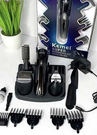 Хіт акумуляторна машинка для стрижки kemei 11в1 чоловічий триммер для обличчя та бороди з насадками для стриження голови