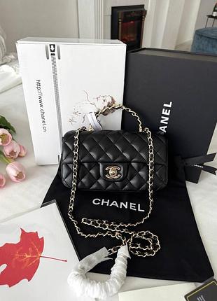 Chanel black gold 20x12x7 женская сумка кожаная черная