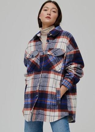 Женская куртка-рубашка в клетку с добавлением шерсти