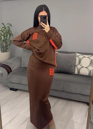 Женский теплый костюм с юбкой  турция