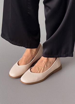 Элегантные женские кожаные бежевые балетки весенне осенние натуральная кожа весна осень
