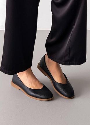 Універсальні жіночі шкіряні чорні балетки весняні осінні натуральна шкіра весна осінь