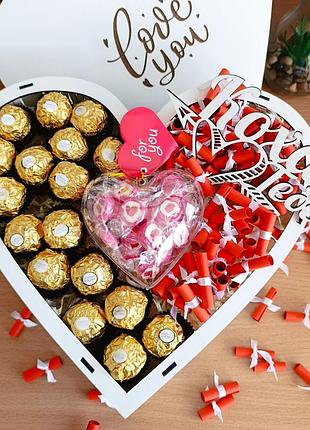 Бокс с конфетами ferrero и 101 причиной почему я тебя люблю для девушки на новый год день влюбленных 8 марта (ar364)