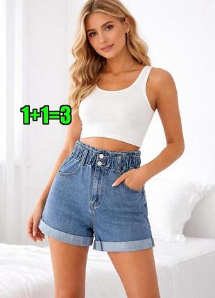 🤩1+1=3 фирменные джинсовые джинсовые мом шорты высокая посадка на резинке forever 21, размер 46-48