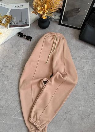 Штани джогери жіночі на флісі однотонні на високій посадці з кишенями якісні стильні теплі сірі бежеві