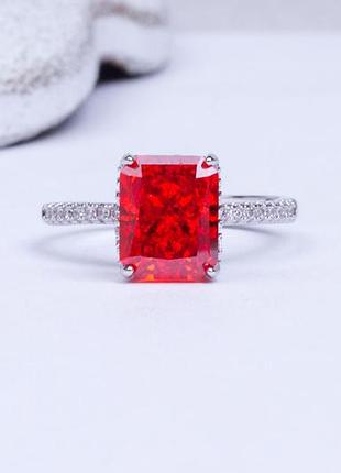 Кольцо женское с красным камешком муассанит, регулируемое