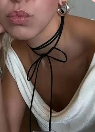 Чорний чокер шнурочок білий прикраса трендова на шию hand made in ukraine