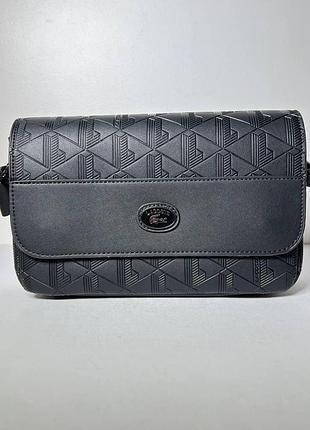 Сумка через плече lacoste monogram leather flap close satchel black