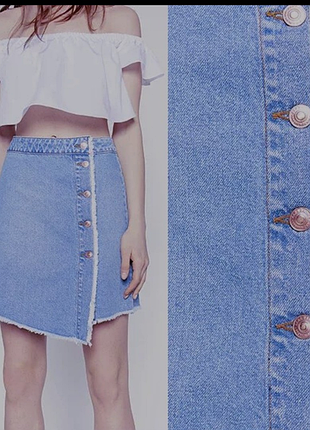 Стильный джинсовая юбка асимметричная zara