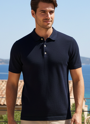 Красивое мужское хлопковое поло синего цвета  massimo dutti extrafine cotton, 💯 оригинал