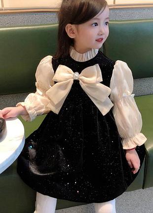 Платье 84, р.90,100,110,120,130,140, велюр, черный/молоко