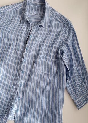 Льняная рубашка в полоску р.14