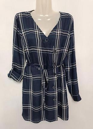 Теплое прямое платье - рубашка в клетку, размер l - 16 - 50