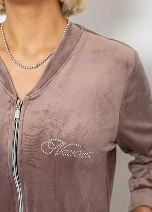 Халат жіночий велюровий на блискавці, колір мокко, 257r1022