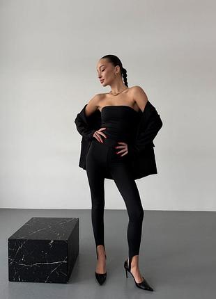 Костюм с лосинами лосинами топ бандо обтягивающий высокая посадка леггинсы со штрипками и топ