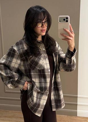 Рубашка повседневная принт в клетку манжеты на пуговицах байка туречна