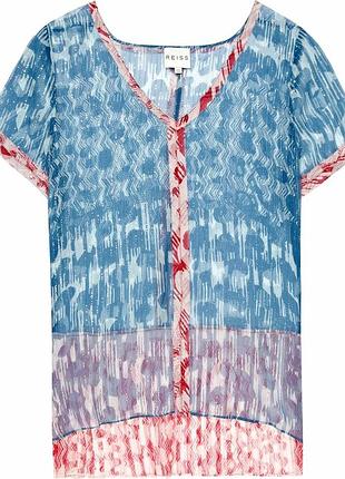 Блузка reiss із шовком та золотою ниткою, білий принт, розмір 6