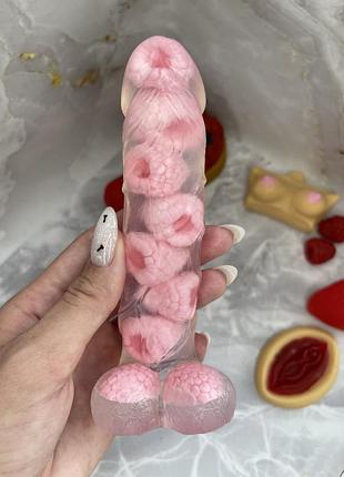 Мыло ручной работы для взрослых, прозрачное с розовой малинкой внутри