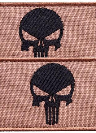 Набор шевронов 2 шт с липучкой череп карателя punisher беж койот 5х8 см вышитый патч нашивка шеврон