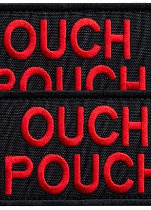 Набір шевронів 2 шт з липучкою ouch pouch 5x8 см червоний вишитий патч шеврон нашивка
