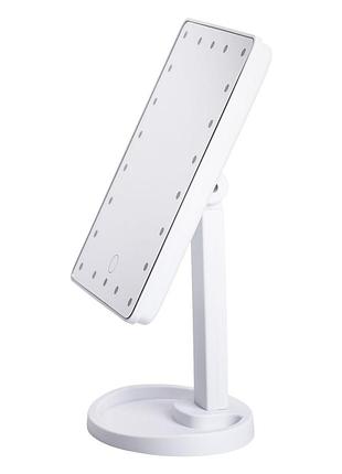 Настільне дзеркало з підсвічуванням 22 led для макіяжу 21х16 см прямокутне на ніжці usb біле hp-10-4aw