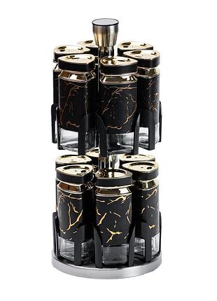 Набір для спецій на підставці 12 баночок по 120 мл, чорний мармур hp1356