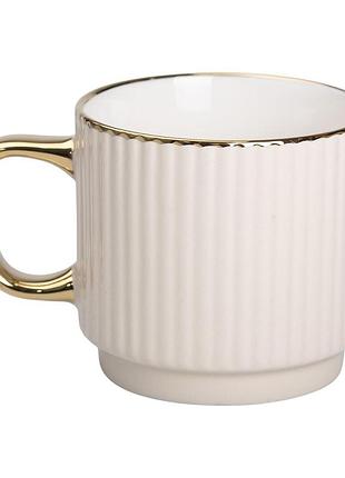 Чашка порцелянова із золотим обідком і золотою ручкою 300 (мл) бежева rx-n231129be