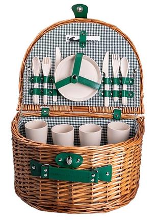 Кошик плетений для пікніка з посудом на 4 персони 41х31х22 см набір посуду туристичний для кемпінгу hp-zq-2