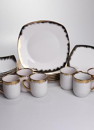 Столовий набір посуду тарілок і чашок 24 предмети на 6 персон «геометрія» порцеляновий sd-24-1