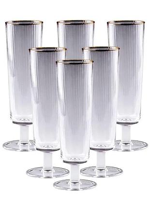 Келихи для шампанського із золотою облямівкою 6 штук по 300 мл hp82