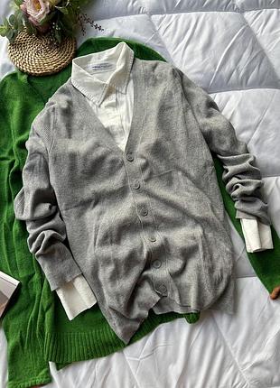 Кардиган унісекс сірий в рубчик на гудзиках віскоза