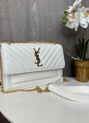 Качественная женская мини сумочка на цепочке ysl белый