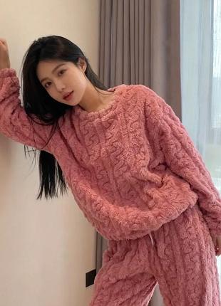 Мягкой комплект пижама теплая зимняя плюшевая махровая на меху флисе