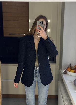 Стильный шерстяной пиджак блейзер жакет темно синий размер м