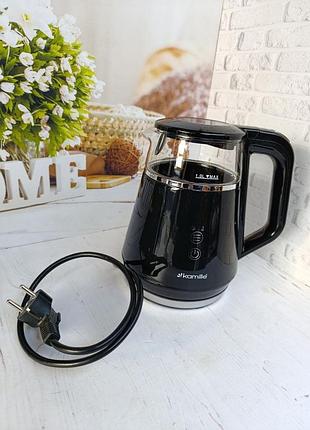 Электрочайник kamille km-1712 стеклянный с терморегулятором 1 л 1100 вт черный