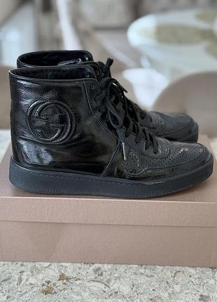 Жіночі черевики gucci оригінал чорні лакована шкіра