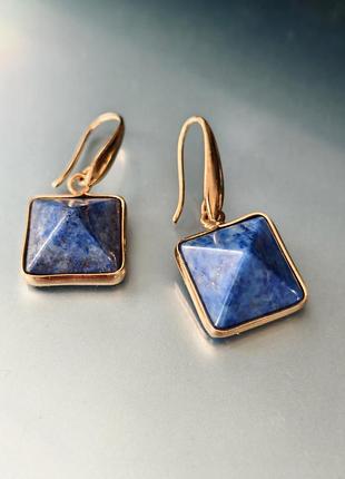 Позолоченные серьги 18к подвески с натуральными камнями лазурит