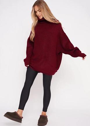 Бордовый овер свитер с воротом с ангорой и шерстью